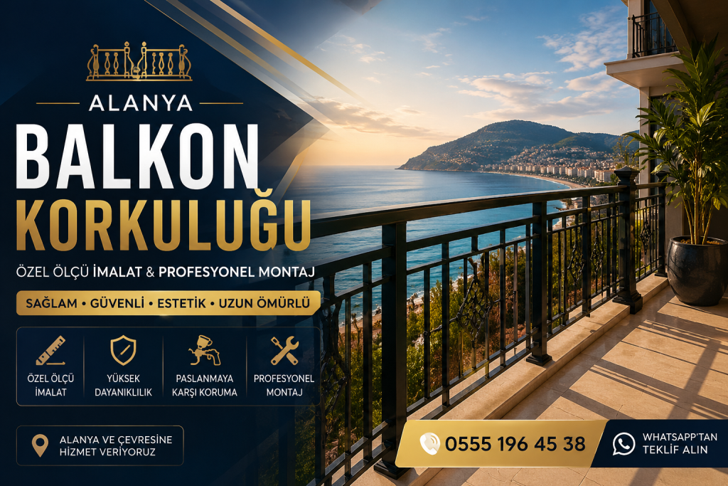 Alanya’da villa, apartman, site ve oteller için özel ölçü demir balkon korkuluğu imalatı ve profesyonel montaj hizmeti.