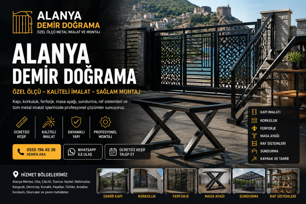 Alanya demir doğrama, özel ölçü demir masa ayağı, kapı ve korkuluk imalatı