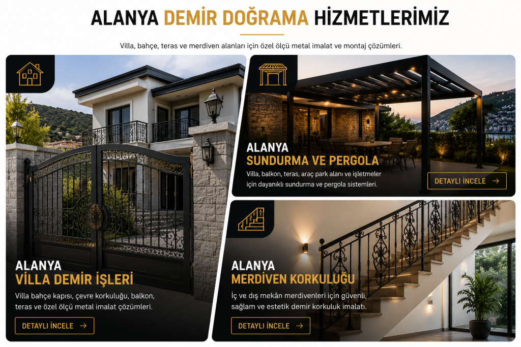 Alanya villa demir işleri, sundurma pergola ve merdiven korkuluğu uygulamaları
