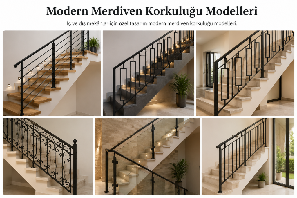 İç ve dış mekânlara uygun modern merdiven korkuluğu model seçenekleri.